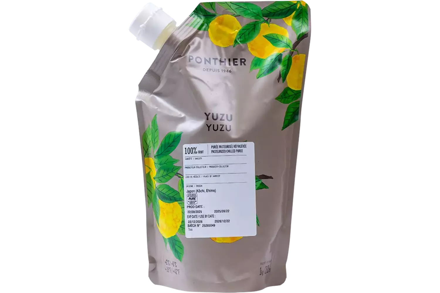 Fruitpuree yuzu 1kg kist 6 stuks
